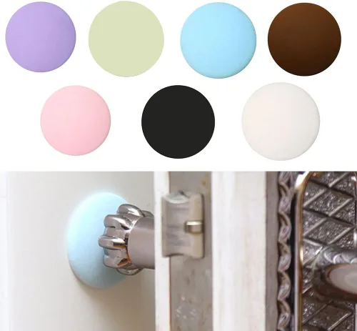 Vista 4 de SEIWEI Protector de pared de silicona para pomo de puerta, almohadillas de protección autoadhesivas redondas (marrón, 5 unidades)