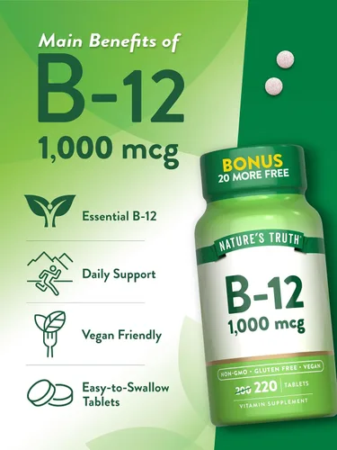 Vista 5 de Nature's Truth Tabletas de vitamina B12 1000 mcg 220 unidades Suplemento vegano, sin OMG y sin gluten