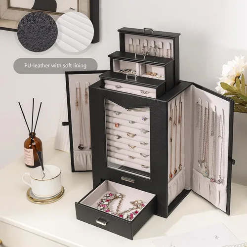 Vista 6 de Homde Organizador de joyas con ganchos transparentes para collares de ventana, regalo para mujeres, caja de joyería para collares, anillos, aretes