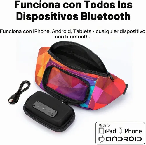 Vista 5 de La cangurera #1 con altavoces. Riñonera Bluetooth para fiestas/festivales/ravos/playa/barcos. Funciona con iPhone y Android. #1 (Retro)
