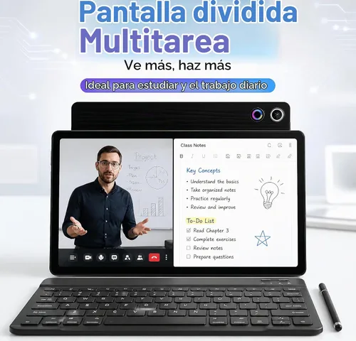 Vista 9 de Jeazans Tablet Android 16 de 10.1 pulgadas, paquete de tableta 2 en 1 con teclado, mouse inalámbrico, lápiz capacitivo, funda de cuero, cámara