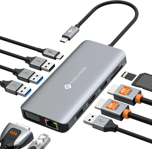 Vista 9 de NOVOO Hub USB C 5 en 1 con adaptador HDMI 4K, 2 puertos USB 3.0, 1 puerto de memoria SD, 1 lector de tarjetas microSD 2 puertos USB 3.0, 1 puerto