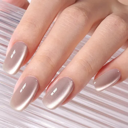 Vista 2 de AILLSA - Esmalte de uñas de gel Cat Eye color nude con glitter de cristal, esmalte de uñas de vidrio con destellos, brillo reflectante translúcido