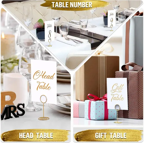Vista 6 de Paquete de 10 letreros de mesa reservados dorados y números de mesa dorados del 1 al 30 para bodas, recepciones, fiestas, restaurantes, números