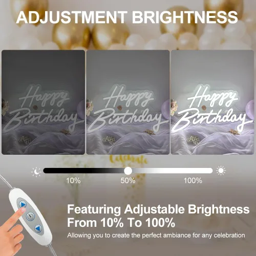 Vista 5 de Letrero de neón de gran tamaño con texto en inglés «Happy Birthday», 2 unidades, letrero luminoso de feliz cumpleaños de 12 V con interruptor