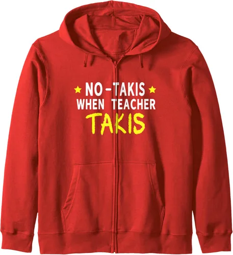 Vista 7 de Sudadera con capucha con cremallera «No Takis», texto amarillo, When Teacher Takis, Negro