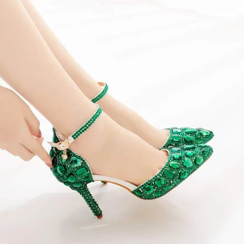 Vista 5 de Sandalias de diamantes de imitación azules reales Tacones altos finos Sandalias puntiagudas Tacones de cristal azul Zapatos de tacón alto de moda