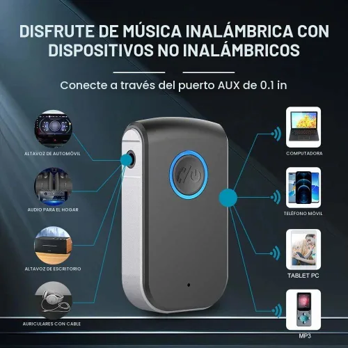 Vista 2 de Adaptador AUX Bluetooth para automóvil, receptor inalámbrico de 0.138 in, adaptador Bluetooth AUX para automóvil, llamadas manos libres