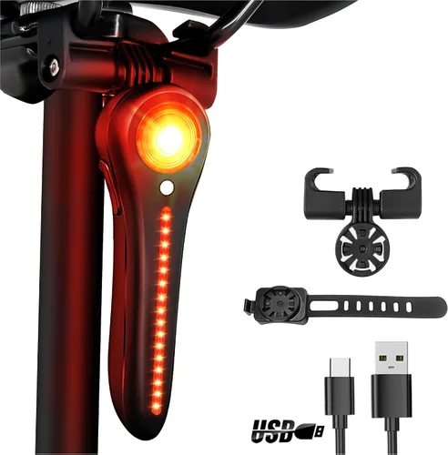 Vista 2 de DARKBEAM Luz trasera inteligente para bicicleta, con sensor de freno/luz, recargable USB-C, IP64 impermeable, 5 modos de luz, luz trasera