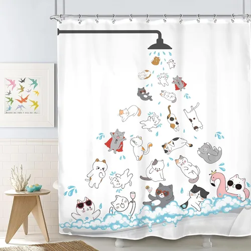 Vista 16 de SVBright Cortina de Ducha de Puesto Pequeño con Lindo Gato 36 pulgadas de ancho x 72 pulgadas de largo para Niños Casa Rodante Media Individual
