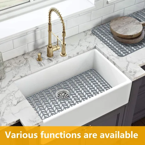 Vista 70 de Protectores de fregadero de cocina de 12 x 11 y 13 x 11 pulgadas, protectores de silicona para fregadero de cocina para la parte inferior del Gris