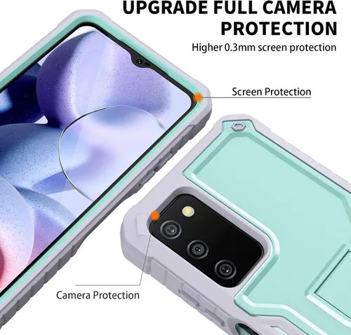 Vista 4 de Funda para Samsung Galaxy A03s 5G, protección de grado militar a prueba de golpes con protector de pantalla HD de vidrio templado y soporte