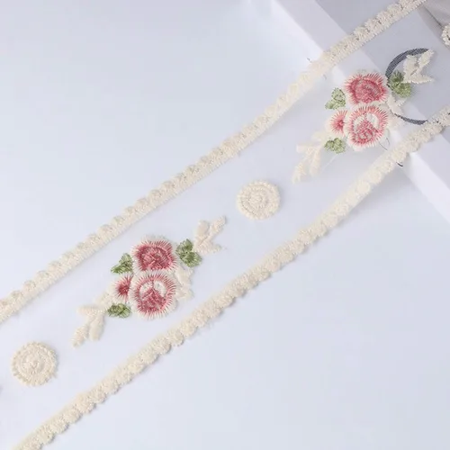 Vista 7 de Cinta de encaje, delicada cinta de bordado de algodón para decoración de bodas/novia, costura de manualidades, decoración del hogar, 10 yardas Beige