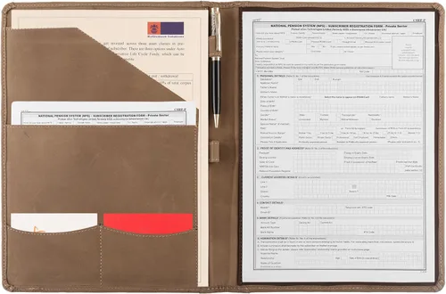 Vista 9 de Succor Portafolio de cuero genuino, carpeta profesional de negocios y organizador de carpeta de cuero con soporte para documentos para hombres