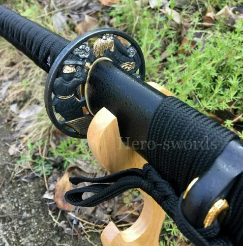 Vista 4 de Espada de espiga completa hecha a mano de 41 pulgadas, katana japonesa de espiga completa forjada a mano, espada samurái de combate real, espada