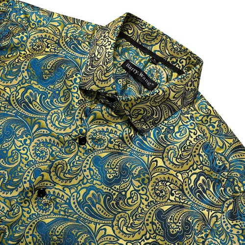 Vista 7 de Camisas de moda para hombre, camisa de vestir de manga larga con flores de cachemira de seda tejida para negocios, fiesta, diseño casual
