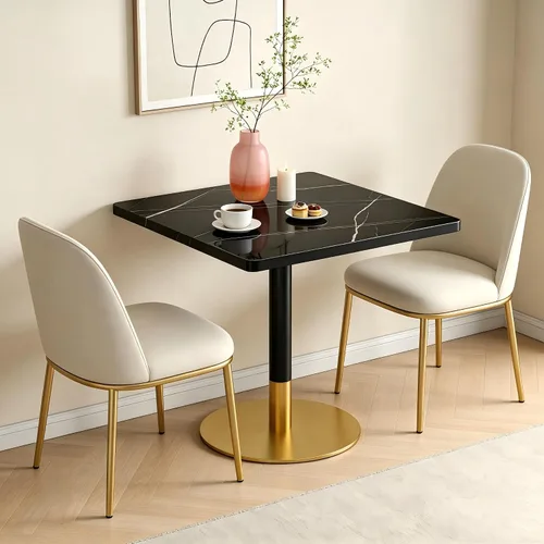 Vista 10 de SSLine - Mesa de comedor cuadrada de piedra sinterizada para 2, mesa