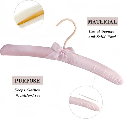 Vista 3 de Paquete de 10 perchas acolchadas de satén para ropa de mujer, perchas antideslizantes de tela de esponja para ropa, percheros para suéter, abrigo