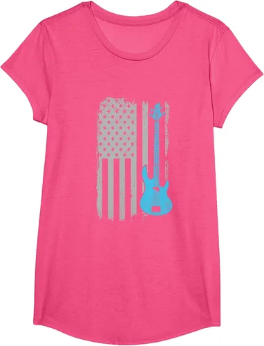 Vista 44 de Electric Bass Guitar Player American Flag Musician T-Shirt Asphalt Grey