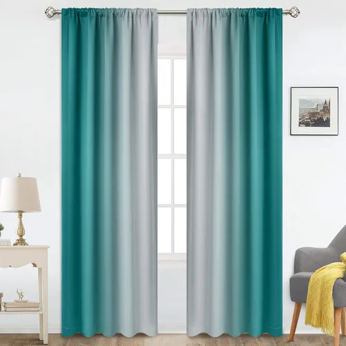 Vista 28 de COSVIYA Cortinas degradadas con dobladillo para cortinero, cortinas de oscurecimiento de habitación de 63 pulgadas de largo, cortinas degradadas