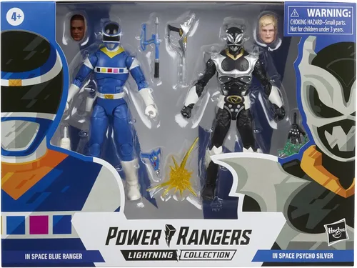 Vista 2 de Power Rangers Lightning Collection in Space Blue Ranger Vs. Silver Psycho Ranger, paquete de 2 figuras de acción coleccionables de 6 pulgadas