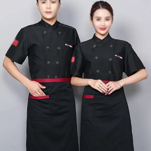 Vista 2 de Chaqueta de chef de manga corta con doble botonadura unisex, abrigo de chef para verano, transpirable, ropa de trabajo, uniforme