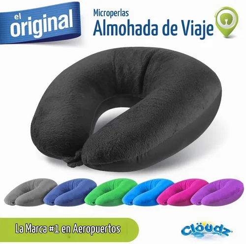 Vista 7 de Cloudz Almohada de viaje con microesferas de doble comodidad para el cuello en avión. Tela de felpa súper suave y acogedora en un lado, elastano