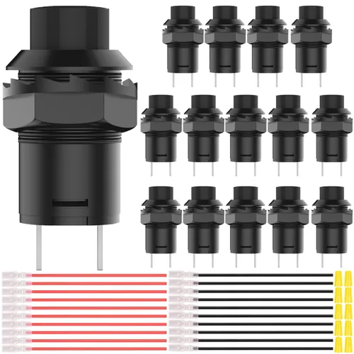 Vista 12 de 12 piezas de interruptor de botón de presión mini redondo negro de 12 mm con bloqueo automático AC 250 V 1.5 A 125 V 3 A encendido/apagado 2 pines