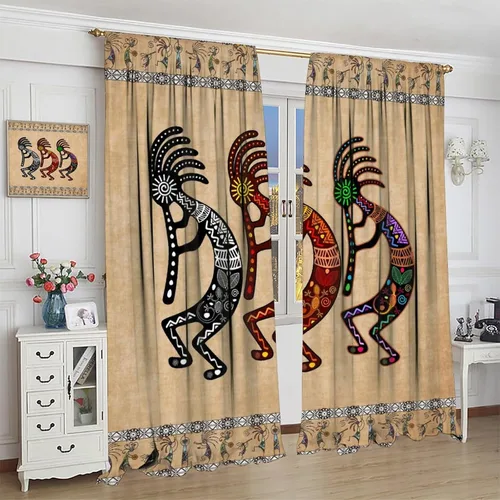 Vista 4 de Kokopelli - Cortinas opacas para cocina, decoración de sala de estar, dormitorio, 21 x 45 pulgadas, 2 paneles