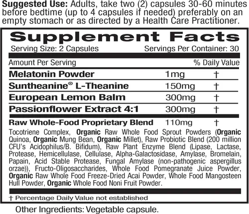 Vista 2 de Emerald Labs Sleep Health - Suplemento de apoyo para el sueño con suntheanina L-teanina, melatonina, bálsamo de limón europeo y pasiflora - Sin