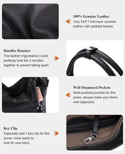 Vista 7 de Over Earth Bolsos de cuero genuino para mujer, bolso de hombro Hobo para mujer
