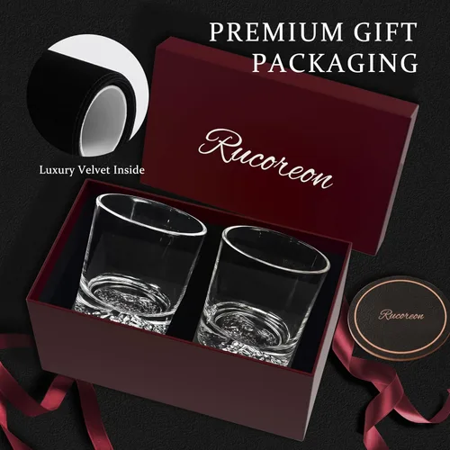 Vista 8 de Juego de 2 vasos de whisky de 10 onzas, sin plomo, de cristal anticuado, vasos de roca de lava fundida, esculpidos pesados, para bourbon, whisky