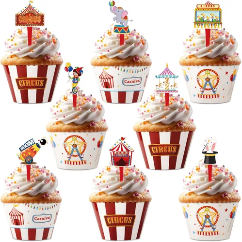 Vista 21 de 48 paquetes de toppers y envolturas de cupcakes de coche de carreras, decoración de pastel de fiesta de carreras con temática de carreras y cuadros
