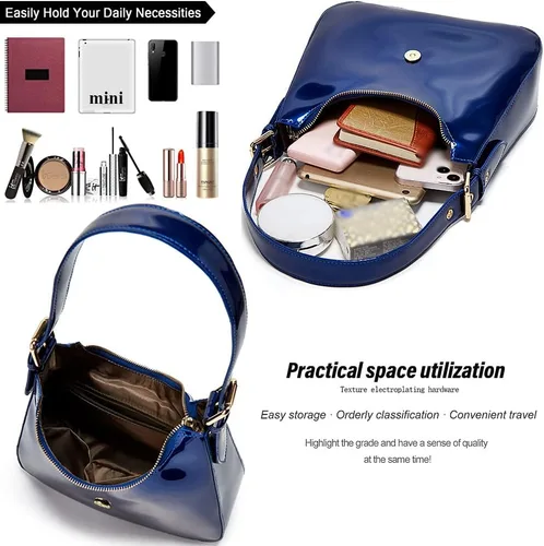 Vista 4 de ZiMing Bolso de mano de charol brillante para mujer, bolso hobo vintage, bolso de hombro, bolso pequeño para fiesta y boda