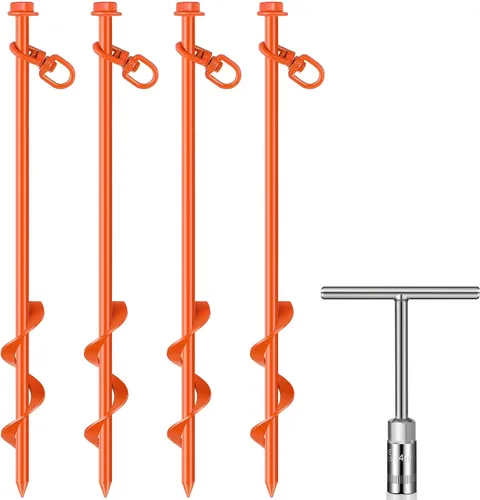 Vista 9 de Hiboom 4 anclajes de tierra con mango en T, llave hexagonal para cama elástica, kit de tornillos de anclaje de tierra, accesorios inflables