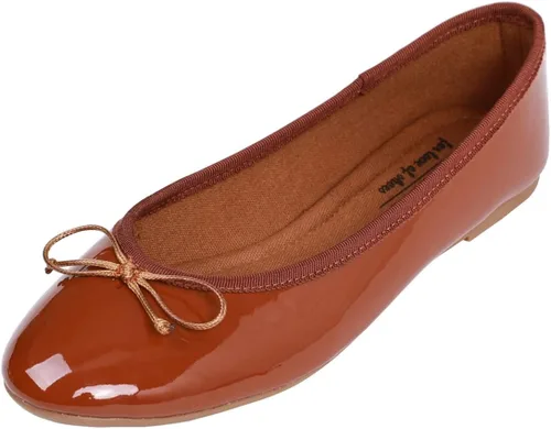 Vista 43 de FEVERSOLE Zapatos planos de ballet de patente para mujer, color macarrón colorido Beige