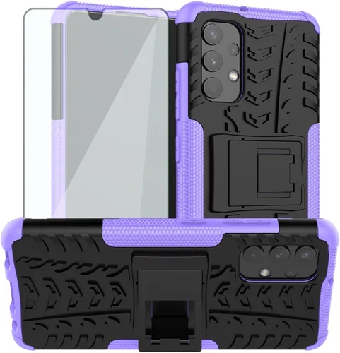 Vista 8 de Funda de teléfono para Samsung Galaxy A32 4G de 6.4 pulgadas con protector de pantalla de vidrio templado y soporte, accesorios híbridos duros