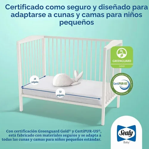 Vista 7 de Colchón de cuna Sealy Baby Butterfly Knit transpirable, certificado GREENGUARD GOLD, hecho en EE.UU., espuma premium, funda lavable y fácil