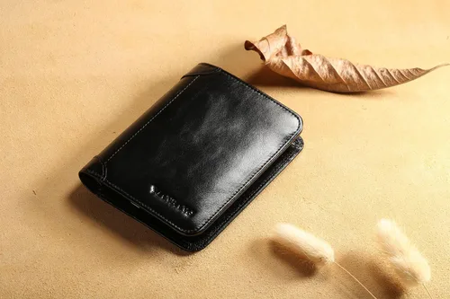 Vista 3 de Cartera de auténtica piel vacuna italiana con capacidad extra, doble pliegue, para hombre.