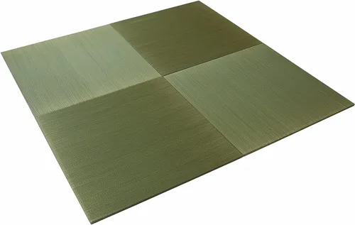 Vista 2 de MIINA Juego de tapetes Tatami, hierba Igusa finamente tejida, colchón de futón japonés, colchón de piso, antideslizante, 32 x 32 pulgadas
