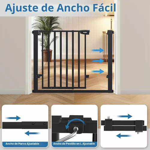 Vista 5 de Malier Puerta de bebé para escaleras con puerta grande para pasar, 29-38 pulgadas, puerta para perro montada a presión sin taladro, puerta