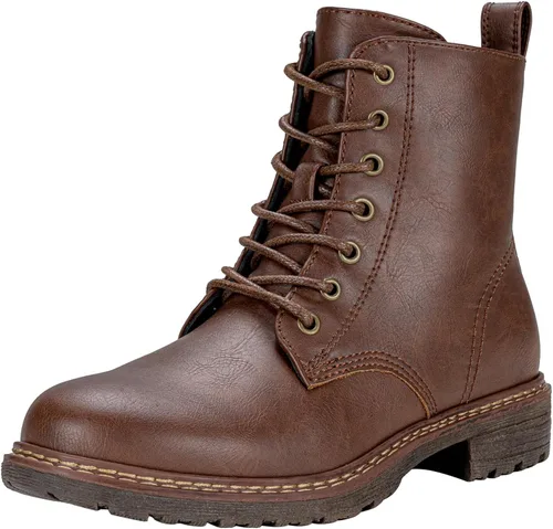 Vista 11 de Vepose - Botas de combate para mujer con puntera corta, cordones clásicos, tacón bajo, cremallera 9623
