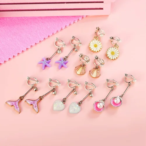 Vista 3 de PinkSheep Clip On Earrings for Little Girls Kids Jewelry 12 Pairs Gift for 4567910 Years Old Mermaid Flower Earring