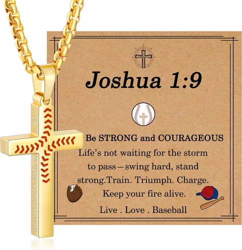 Vista 13 de Regalos de Pascua para niños y adolescentes, collares de cruz de béisbol para niños y hombres, de acero inoxidable que no destiñe, collar