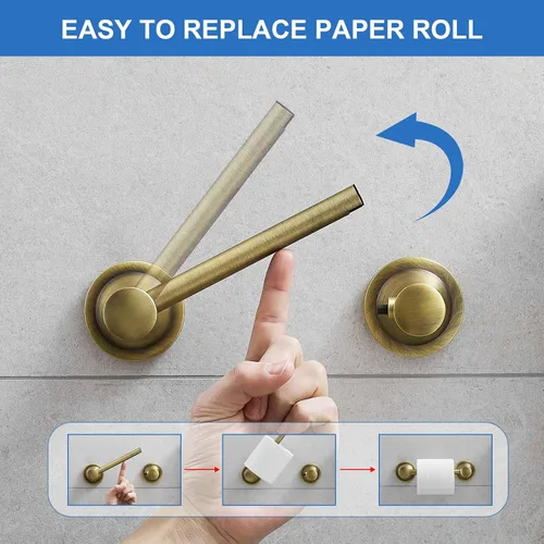 Vista 3 de RUMOSE Toilet Paper Roll Holder Bathroom Flexible Pivoting Tissue Handle on Wall Mounted Antique Brass Rustproof Toilet Tissue Roll Holder,Stainless