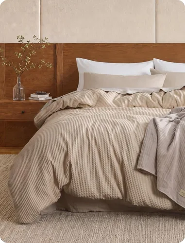 Vista 42 de Bedsure Funda de edredón de 100% algodón tamaño individual, tejido gofre, color blanco coco, GentleSoft y transpirable, juego de cama para regalo, 2