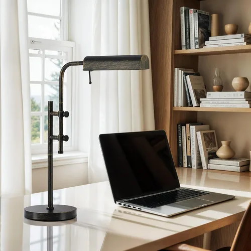 Vista 2 de VONLUCE Lámpara de escritorio rústica, lámpara de mesa de metal de estilo industrial ajustable, lámpara de lectura LED de 3 temperaturas