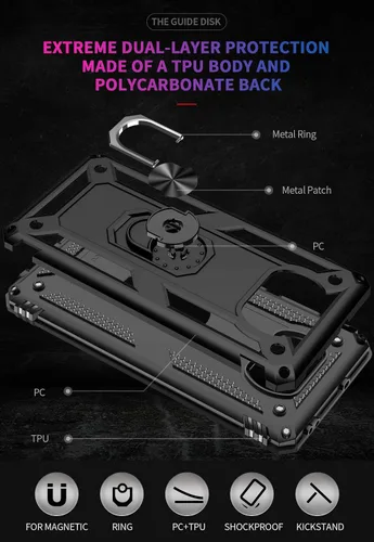 Vista 4 de Funda para Xiaomi POCO X3 NFC /X3 Pro con protector de pantalla, armadura de protección militar híbrida resistente a prueba de golpes, funda Negro