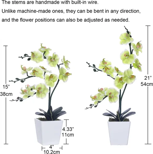 Vista 2 de Arreglos de macetas de plantas de flores de orquídea Phalaenopsis de seda artificial de 15 pulgadas de alto (verde manzana)