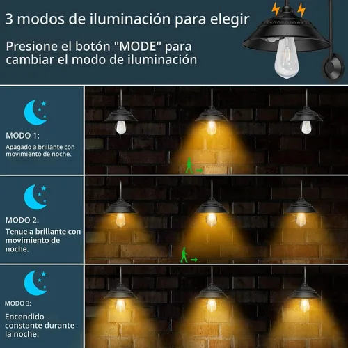 Vista 4 de Luz solar de granero para exteriores con 3 modos de iluminación y apliques de pared con sensor de movimiento, luces rústicas de gallinero, luz